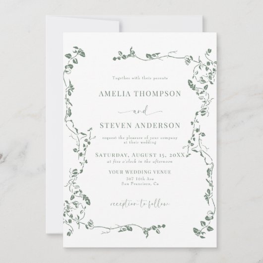 Invitation Élégant Mariage floral (Devant)