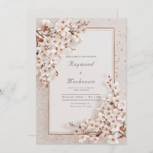 Invitation Élégant Mariage floral à fleurs blanches (Devant / Derrière)