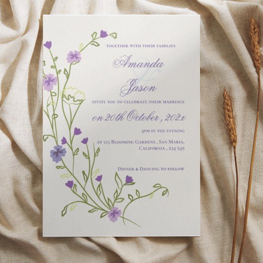 Invitation Élégant Mariage Floral À Frame Violet