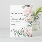 Invitation Élégant mariage floral à la menthe rose eucalyptus (Debout devant)