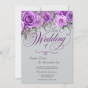 Invitation Élégant mariage floral à paillettes lavande violet
