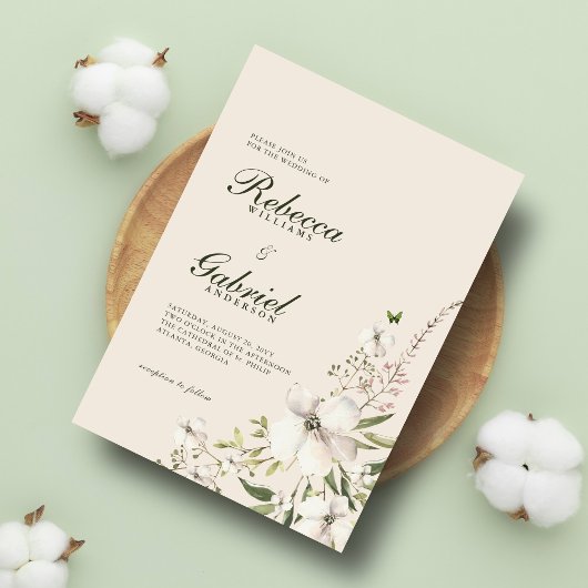 Invitation Elégant Mariage floral aquarelle