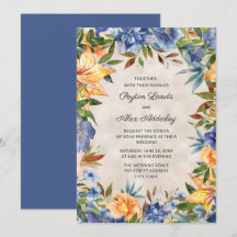 Élégant mariage floral aquarelle bleu orange 