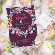 Élégant mariage floral aquarelle bordeaux