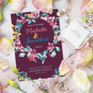 Invitation Élégant mariage floral aquarelle bordeaux