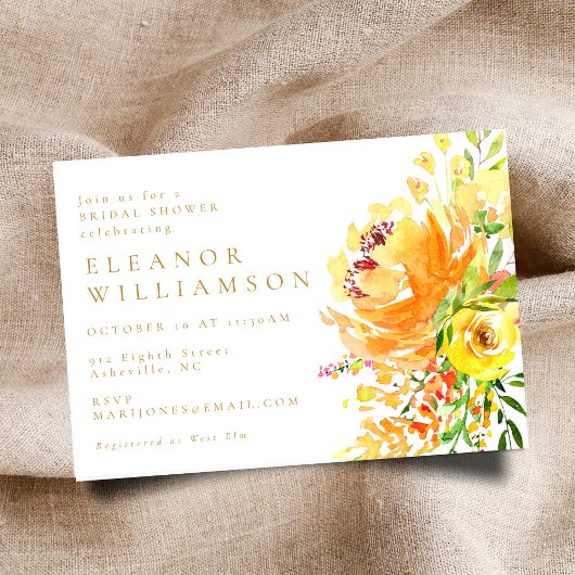 Invitation Élégant mariage floral aquarelle jaune