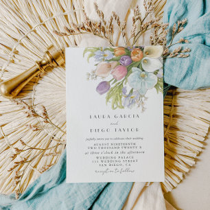 Invitation Élégant mariage floral aquarelle pastel