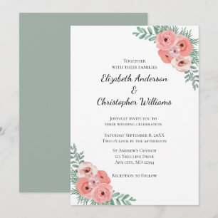 Invitation Élégant mariage floral aquarelle rose et vert 