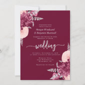 Invitation Élégant Mariage floral argenté Burgundy (Devant)