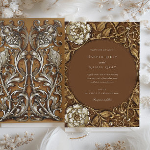 Invitation Élégant Mariage Floral Art Nouveau Beige