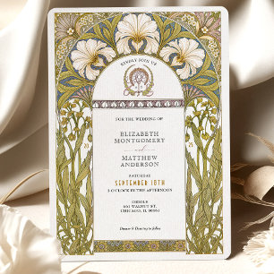 Invitation Élégant Mariage Floral Art Nouveau Botanique