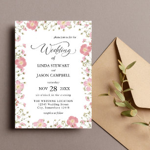Invitation Élégant mariage floral automnal aquarelle rose