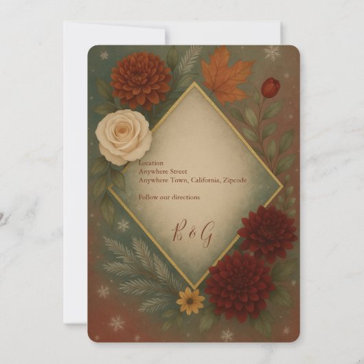 Invitation élégant mariage floral automne enregistrer la date (Dos)