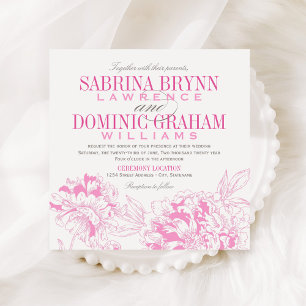 Invitation Élégant mariage floral aux pivoines rose fuchsia e