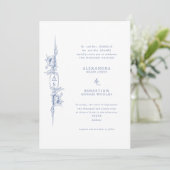 Invitation Elégant Mariage Floral Baroque bleu français (Debout devant)