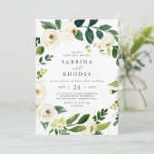 Invitation Élégant Mariage floral blanc avant et arrière (Debout devant)