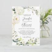 Invitation Élégant Mariage floral blanc avec code QR (Debout devant)