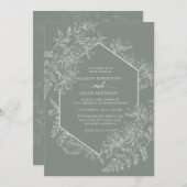 Invitation Élégant Mariage floral blanc blanc vert Sage (Devant / Derrière)