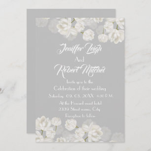 Invitation Élégant mariage floral blanc et argenté