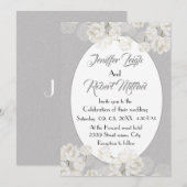 Invitation Élégant mariage floral blanc et argenté (Devant / Derrière)