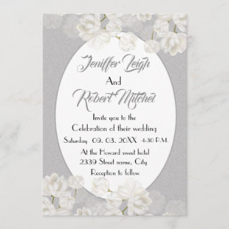 Invitation Élégant mariage floral blanc et argenté