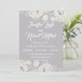 Invitation Élégant mariage floral blanc et argenté (Debout devant)