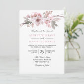 Invitation Élégant Mariage floral blanc et gris (Debout devant)