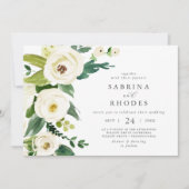 Invitation Élégant Mariage floral blanc horizontal (Devant)