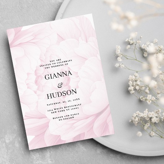 Invitation Elégant mariage floral blanc poitrine rose