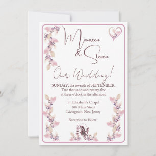 Invitation Élégant Mariage floral blanc, rose et bleu
