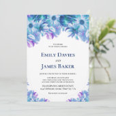 Invitation Élégant Mariage Floral Bleu (Debout devant)