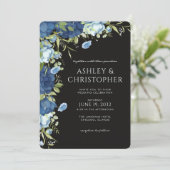 Invitation Élégant Mariage Floral Bleu (Debout devant)