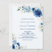 Invitation Élégant Mariage Floral Bleu (Devant)