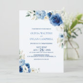 Invitation Élégant Mariage Floral Bleu (Debout devant)