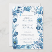Invitation Élégant Mariage floral bleu (Devant)