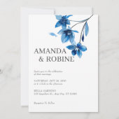 Invitation Élégant Mariage Floral Bleu (Dos)