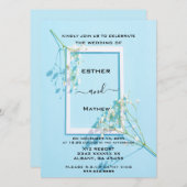 Invitation Élégant Mariage Floral Bleu (Devant / Derrière)