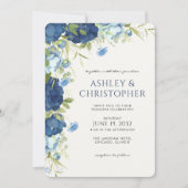 Invitation Élégant Mariage Floral Bleu (Devant)