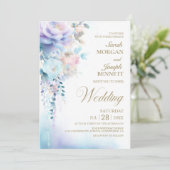 Invitation Élégant Mariage Floral Bleu (Debout devant)