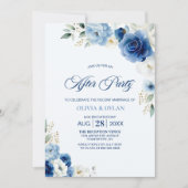 Invitation Elégant Mariage Floral Bleu après la fête (Devant)