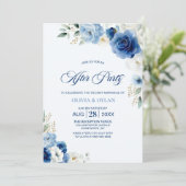 Invitation Elégant Mariage Floral Bleu après la fête (Debout devant)