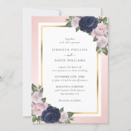 Invitation Élégant Mariage floral bleu bleu bleu bleu bleu bl
