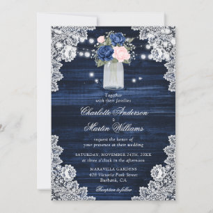 Invitation Élégant Mariage floral bleu bleu bleu rose