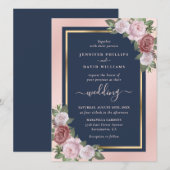Invitation Élégant Mariage floral bleu bleu bleu rose bleu ma (Devant / Derrière)