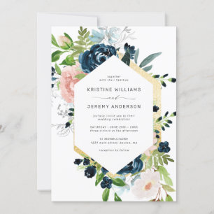 Invitation Élégant Mariage floral bleu bleu bleu rose rose