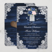 Invitation Élégant Mariage floral bleu bleu marine (Devant / Derrière)