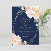 Invitation Élégant Mariage floral bleu bleu marine (Debout devant)