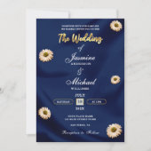 Invitation Elégant Mariage floral bleu bleu or ivoire beige m (Devant)