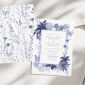 Invitation Élégant Mariage floral bleu chinois