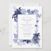 Invitation Élégant Mariage floral bleu chinois (Devant)